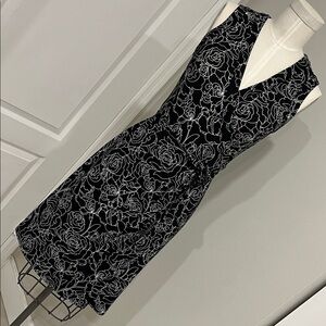Elegant Black and White Floral Wrap Dress
